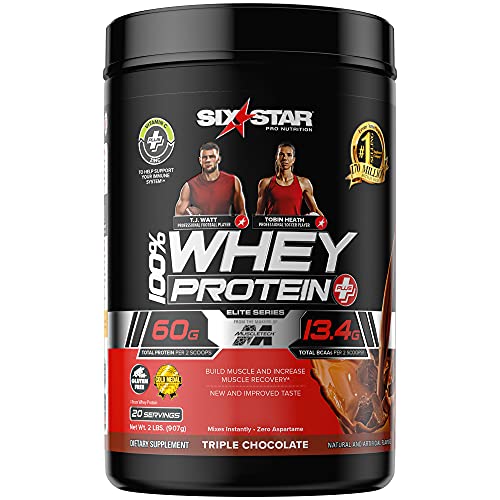 Whey Protein Powder + Immune Support | Six Star Whey Protein Plus | Whey Protein Isolate & Peptides + Muscle Builder | Lean Protein Powder for Muscle Gain & Recovery | Chocolate, 2 lbs