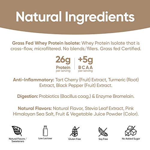 Tattle Grass Fed Whey Protein Isolate Powder - Non-GMO, Natural Flavors & Sweeteners, Turmeric & Tart Cherry for Anti-Inflammation, Gluten & Soy Free, No Sugar Added (Vanilla Cold Brew, 25 Serve)