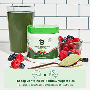 Bloom Nutrition Green Superfood | Super Greens Powder Juice & Smoothie Mix | Complete Whole Foods (Organic Spirulina, Chlorella, Wheat Grass), Probiotics, Digestive Enzymes, & Antioxidants (Berry)