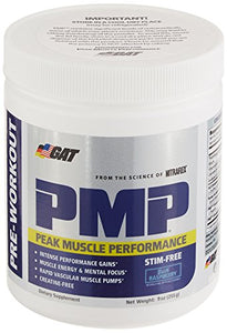 GAT PMP (Peak Muscle Performance), Next Generation Pre Workout Powder for Intense Performance Gains, Stimulant Free Blue Raspberry, 30 Servings