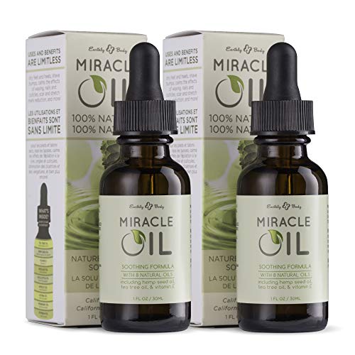 Earthly Body Miracle Oil, 1 fl. oz. - 2 Pack - 100% Natural Tea Tree Oil, Hemp Seed Oil & Vitamin E - Moisturizer, Calms Skin Irritations, Helps Smooth Wrinkles - Gluten Free, 100% Vegan