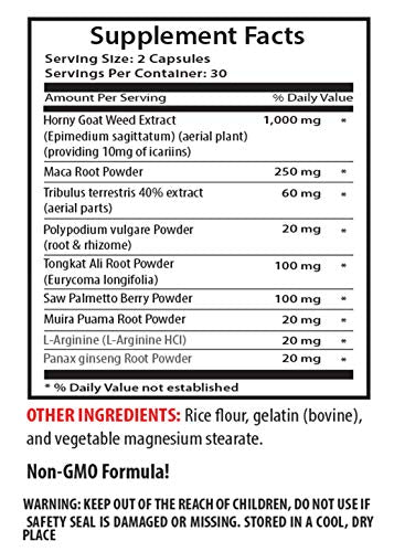 Horny Goat Weed Complex with tribulus and maca - Horny Goat Weed Premium Herbal Blend - Muira puama and maca, 2 Bottles (120 Capsules)