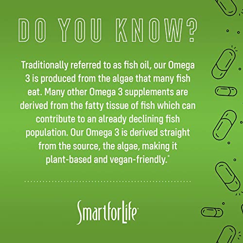 SMART FOR LIFE Algae Vegan Omega 3 Supplement - 180 Capsules - Plant Based Vegan Fish Oil Supplement Alternative - Algae Omega 3 Vegan EPA DHA Supplements - Friendly Packaging - Made in USA