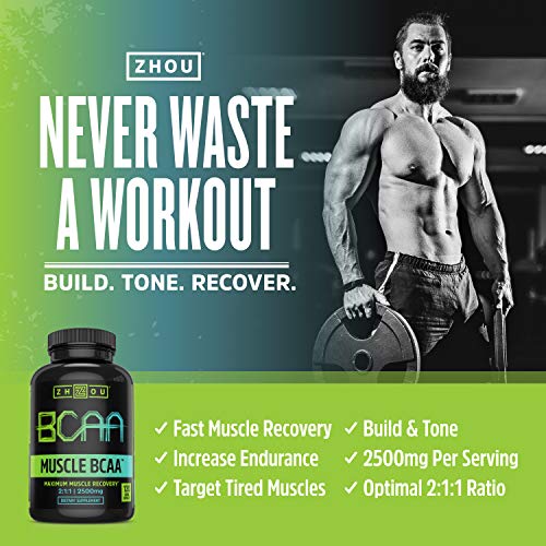 Zhou Muscle BCAA | Branched Chain Amino Acids | Build Muscle, Improve Recovery, and Increase Endurance | 30 Servings, 120 Capsules