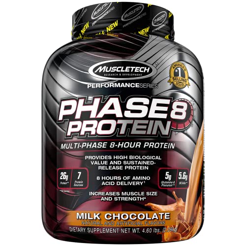 Whey Protein Powder | MuscleTech Phase8 Protein Powder | Whey & Casein Protein Powder Blend | Slow Release 8-Hour Protein Shakes | Muscle Builder for Men & Women | Chocolate, 4.6 lbs (50 Servings)