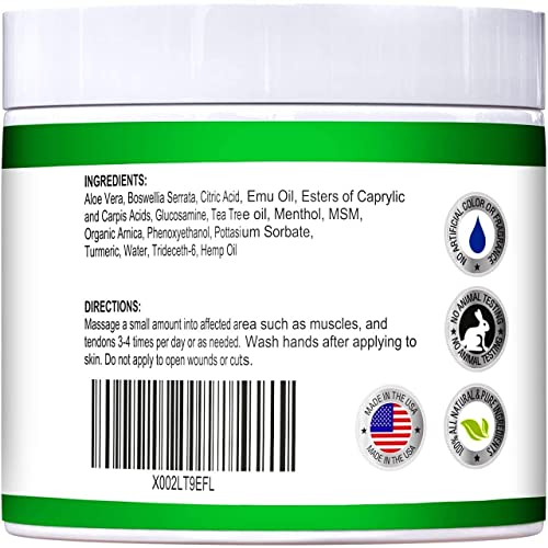 Hemp Раin Relief Cream - Relieve Muscle, Joint, Back, Knee, Nerves - Natural Hemp Oil Extract Gel Rub with MSM - Glucosamine - Arnica - Turmeric - Maximum Strength - Made in USA - 4 fl oz