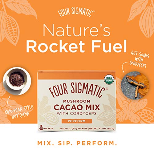 Mushroom Cacao by Four Sigmatic, Organic Instant Cacao with Cordyceps & Ginger, Supports Stamina & Energy, Drink it or Bake with it , 10 Count