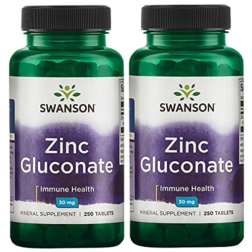 Swanson Zinc Gluconate - Mineral Supplement Promoting Prostate Health, Vision Health, & Immune Support -Gluconate Form for Optimal Absorption - (250 Tablets, 30mg Each) 2 Pack