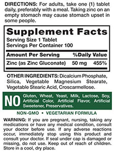 Nature's Truth Chelated Zinc 50mg | 100 Tablets | Essential Mineral Supplement | from Zinc Gluconate | Vegetarian, Non-GMO, Gluten Free