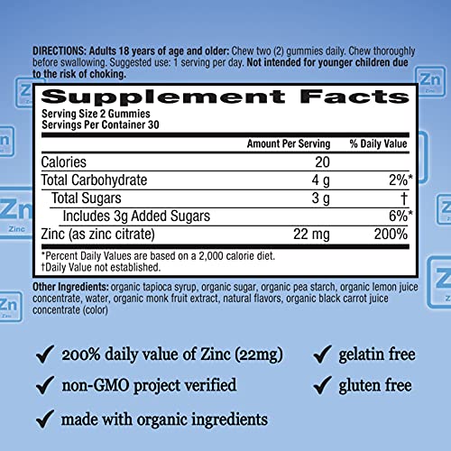 Airborne Zinc Gummies, Chewable Zinc Immune Support Supplement - Non-GMO Project Verified, Gluten & Gelatin Free - (60 count bottle), Grapefruit Flavor