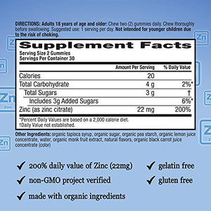 Airborne Zinc Gummies, Chewable Zinc Immune Support Supplement - Non-GMO Project Verified, Gluten & Gelatin Free - (60 count bottle), Grapefruit Flavor