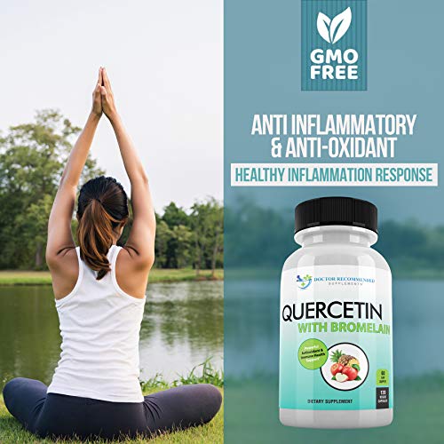 Quercetin 800mg w/Bromelain 165mg Per Serving- 120 Veggie Capsules-Full 60 Day Supply, Vitamin Supplement to Support Cardiovascular Health & Bioflavonoids for Cellular Function, Gluten Free, Non-GMO
