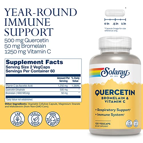 Solaray QBC Plex | Quercetin & Bromelain Plus Vitamin C | Year Round Immune Function & Respiratory Health Support | Non-GMO & Vegan | 120 VegCaps