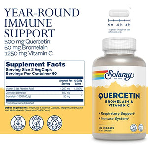 Solaray QBC Plex | Quercetin & Bromelain Plus Vitamin C | Year Round Immune Function & Respiratory Health Support | Non-GMO & Vegan | 120 VegCaps