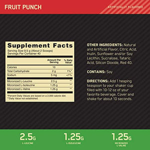 Optimum Nutrition Instantized BCAA Powder, Keto Friendly Branched Chain Essential Amino Acids, 5000mg, Fruit Punch,13.40 oz, 40 Servings (Packaging May Vary)