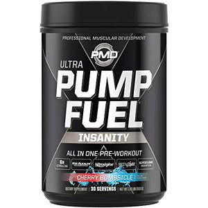 PMD Sports Ultra Pump Fuel Insanity - Pre Workout Drink Mix for Energy, Strength, Endurance, Muscle Pumps and Recovery - Complex Carbohydrates and Amino Energy - Cherry Bombsicle (30 Servings)