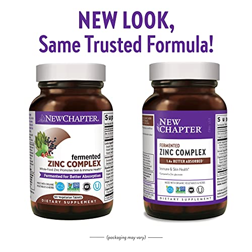 Zinc Supplement, New Chapter Fermented Zinc Complex, ONE Daily for Immune Support + Skin Health + Non-GMO Ingredients, Easy to Swallow & Digest, 30 Count