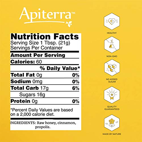 Apiterra - Raw Honey with Propolis and Cinnamon - 8 Ounce, 4 Count (total 32 ounce)