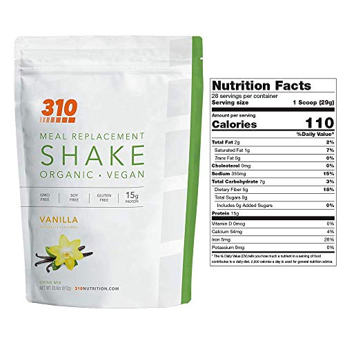 Vegan Organic Plant Protein Powder and Meal Replacement Shake - By 310 Nutrition - Gluten, Dairy and Soy Free - 0g of Sugar | Keto and Paleo Friendly… (Vanilla, 28 Servings)