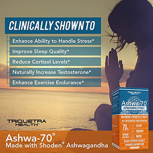 35% Withanolides: Ashwa-70® Ashwagandha Extract - Maximum Potency - 7X Higher Concentration Than KSM-66, BioPerine® Absorption Enhancer (60 Servings)