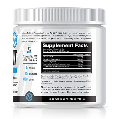 Outwork Nutrition Pre-Workout Supplement with Nootropics - Energy & Mental Focus for Better Workouts - Backed by Science (Blue Raspberry, 226 Grams)