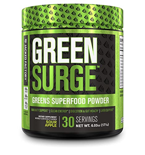 Green Surge Green Superfood Powder Supplement - Keto Friendly Greens Drink w/Spirulina, Wheat & Barley Grass, Organic Greens - Green Tea Extract, Probiotics & Digestive Enzymes - Sour Apple - 30sv