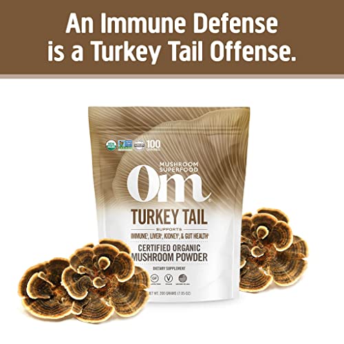 Om Mushroom Superfood Turkey Tail Organic Mushroom Powder Pouch, 7.05 Ounce, 100 Servings, Immune Support, Polysacchrides, Beta-Glucans, Gut Health & Holistic Defense Mushroom Supplement