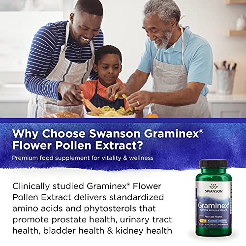 Swanson Maximum Strength Graminex Flower Pollen Extract - Supports Prostate Health, Urinary Tract Function, and Kidney Health - Mens Health Supplement - (60 Capsules, 500mg Each) (2 Pack)