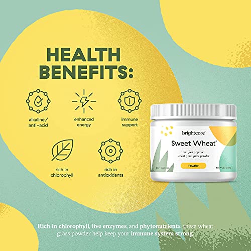 Brightcore Nutrition - Sweet Wheat, Wheat Grass Juice Powder, Green Superfood for Digestive Health and Immune Boost, Nutrient-Rich Wheatgrass Juice Drink, 90 Grams