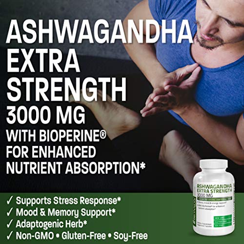 Bronson Ashwagandha Extra Strength 3000 mg per Serving, Stress & Mood Support with BioPerine - Non GMO, 120 Vegetarian Capsules