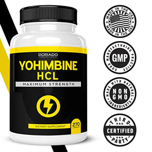 Yohimbine HCL 5mg For Men and Women - Yohimbe Extract - [Extra Strength Supplement] - (270 Capsules) - Zero Fillers - Gluten Free & Non-GMO - USA Made - Quality Guarantee - Tested for Potency & Purity