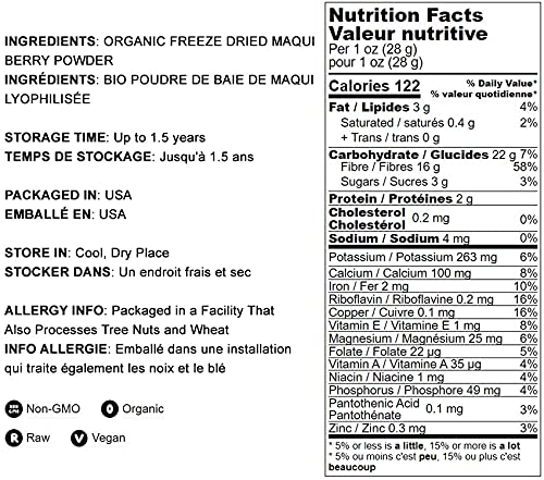 Organic Maqui Berry Powder, 1 Pound — Non-GMO, Raw, 100% Pure, Vegan Superfood, No Added Sugar, Bulk, Rich in Iron, Fiber and Antioxidant, Great for Juices, Drinks, and Smoothies.