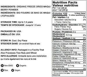Organic Maqui Berry Powder, 1 Pound — Non-GMO, Raw, 100% Pure, Vegan Superfood, No Added Sugar, Bulk, Rich in Iron, Fiber and Antioxidant, Great for Juices, Drinks, and Smoothies.