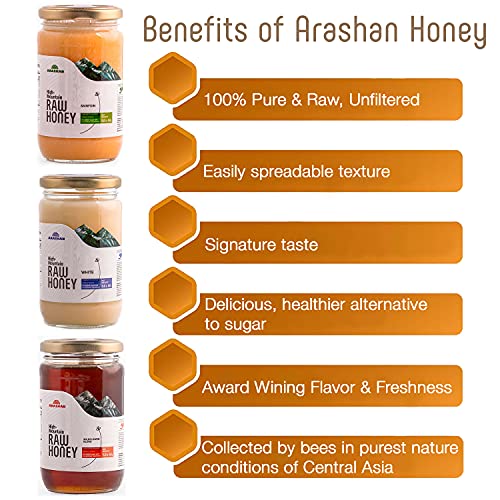 World's Finest 100% Pure Raw Unfiltered Honey 3-Pack Variety in Glass Jars. Winner of 36 International Awards. Rich Natural Wildflower Flavor Filled with Healthy Nutrients from Kyrgyz Mountains