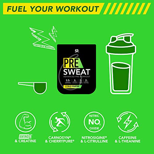 PRE Sweat Advanced Pre-Workout Energy Powder with Essential Amino Acids, Organic Caffeine + German Sourced Creatine | Non-GMO Verified & Gluten Free (Citrus Flavor)