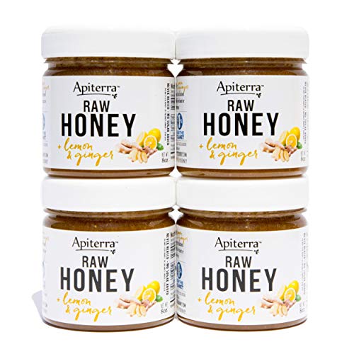 Apiterra - Raw Honey with Ginger and Lemon, Pure and Natural - 8 Ounce, 4 Count