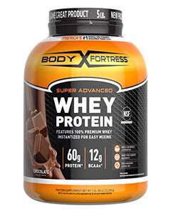 Body Fortress Whey Protein Powder, 60g Protein and 12g BCAA's (per 2 scoops), Chocolate, 5 Lb.