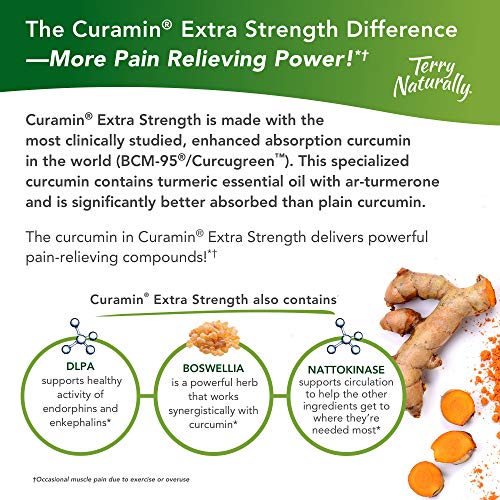 Terry Naturally Curamin Extra Strength (2 Pack) - 60 Vegan Tablets - Non-Addictive Pain Relief Supplement with Curcumin from Turmeric, Boswellia & DLPA - Non-GMO, Gluten-Free - 40 Servings