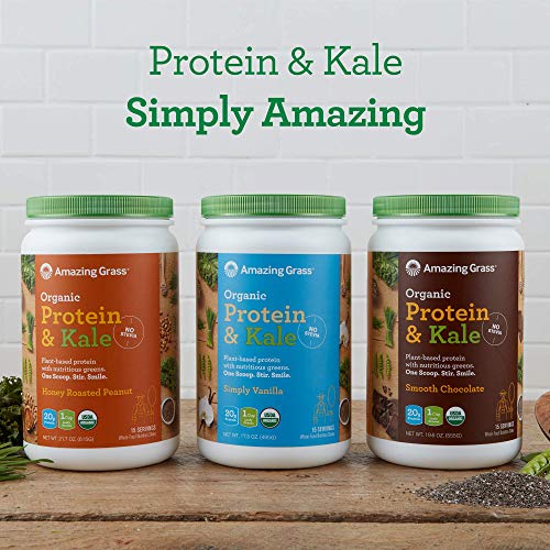 Amazing Grass Vegan Protein & Kale Powder: 20g of Organic Protein + 1 Cup Leafy Greens per Serving, Honey Roasted Peanut, 15 Servings, 0.7 Ounce (Pack of 1)