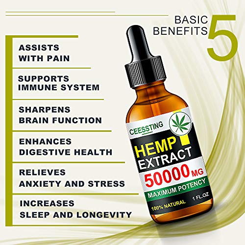 Envisha Hemp Oil - 50000mg of Organic Hemp Seed Extract - Rich in Vitamin & amp; Omega - 100% Natural Hemp Drops - Help Sleep