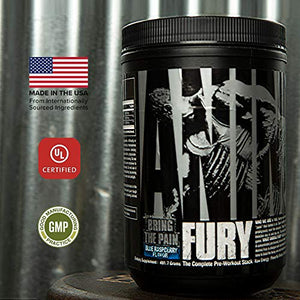 Animal Fury - Pre Workout Powder Supplement for Energy and Focus - 5g BCAA, 350mg Caffeine, Nitric Oxide, Without Creatine - Powerful Stimulant for Bodybuilders - Blue Raspberry - 30 Servings