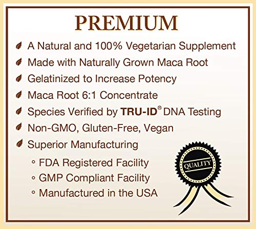 Organic Maca Root Extract (High Potency) Concentrate Supplement - 120 Capsules