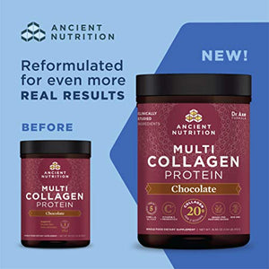 Collagen Powder Protein by Ancient Nutrition, Multi Collagen Chocolate Protein Powder, 40 Servings, with Vitamin C, Hydrolyzed Collagen Peptides Supports Skin and Nails, Gut Health, 16.65oz