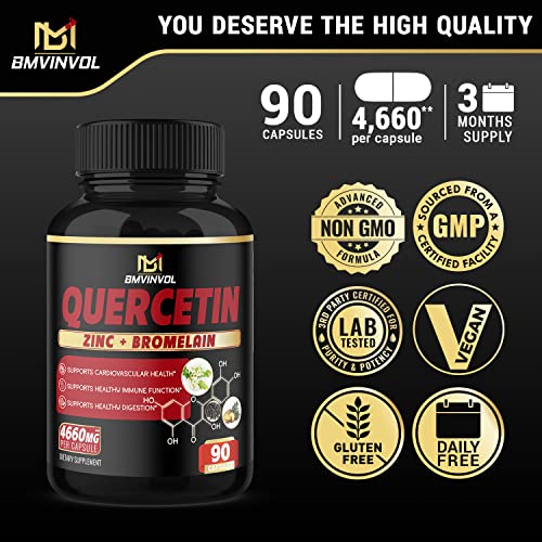 Quercetin Supplement 4660 mg - Supports Cardiovascular Health, Immune System and Antioxidant - with Bromelain, Black Pepper Extract - 3 Month Supply