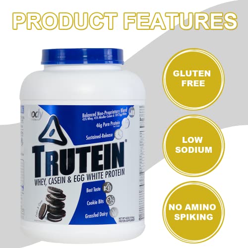 Body Nutrition Trutein Protein Powder- Trutein Cookies & Cream 4Ib Whey,- Natural Keto Drink, Workout, Recovery