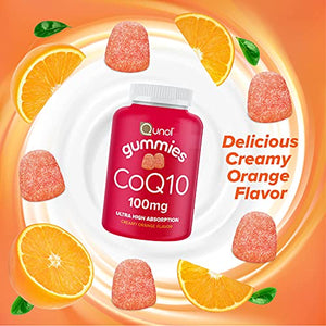 Qunol CoQ10 Gummies, 100 mg, Delicious Gummy Supplements, Helps Support Heart Health, 60 ct 2 Pack, Orange, 120 Count