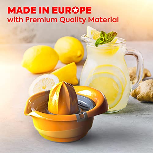 Mueller Citrus Lemon Orange Juicer, Hand Squeezer Rotation Press, Manual Juicer with Easy Pour Spout, European Made, Dishwasher Safe, Orange