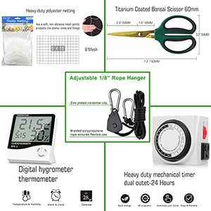 BloomGrow 300W Full Spectrum UFO LED Light + 32''x32''x63'' Grow Tent + 4'' Inline Fan Filter Duct Combo + Hangers + Hygrometer + Shears + 24-hour Timer + Trellis Netting Indoor Grow Tent Complete Kit