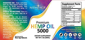 5000mg Hemp Oil Extract for Pain, Anxiety & Stress Relief - 5000mg of Pure Hemp Extract - Grown & Made in USA - 100% Natural Hemp Drops - Helps with Sleep, Skin & Hair.