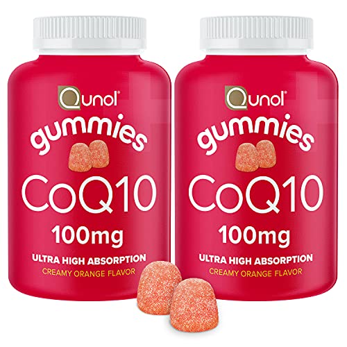 Qunol CoQ10 Gummies, 100 mg, Delicious Gummy Supplements, Helps Support Heart Health, 60 ct 2 Pack, Orange, 120 Count